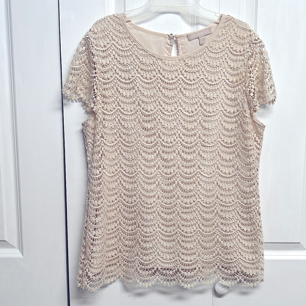 Banana Republic Cream Lace Layer Flutter Sleeve Top Size 8